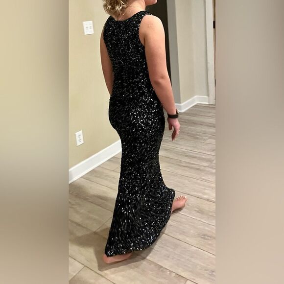 Scala Silk Black Sequin Beaded Gown Prom Formal Size Small (Can Fit Medium) - Picture 7 of 10